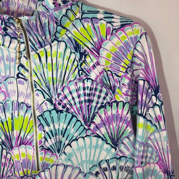 Lilly Pulitzer “Oh Shello” Skipper Popover ¼ Zip Pullover Seashell Print Cotton - Picture 6 of 15